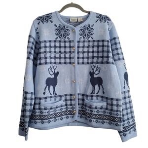 VTG Classic Elements Knit Reindeer Blue Cardigan